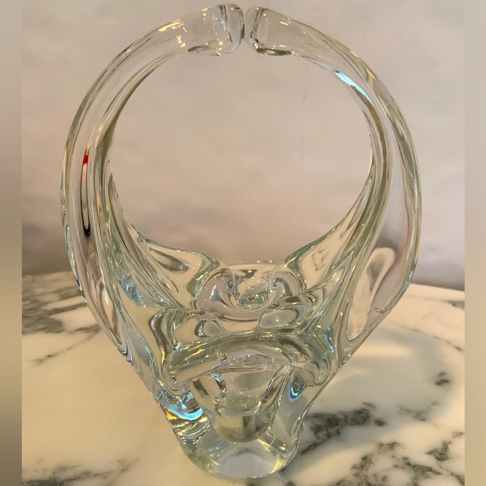 Vintage Hand Crafted Murano Crystal Handled Basket Made In Italy 1970’s